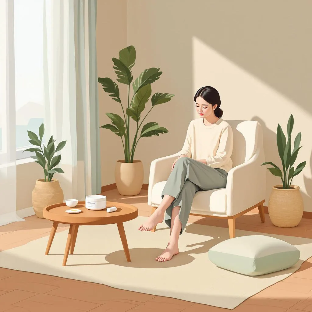 L'immagine mostra una mano femminile che tiene un dispositivo Velvet Smooth Roll, un esfoliante elettronico per piedi. Sullo sfondo, ci sono istruzioni passo-passo su come usare il dispositivo per ottenere piedi perfetti, con immagini di piedi ben curati.