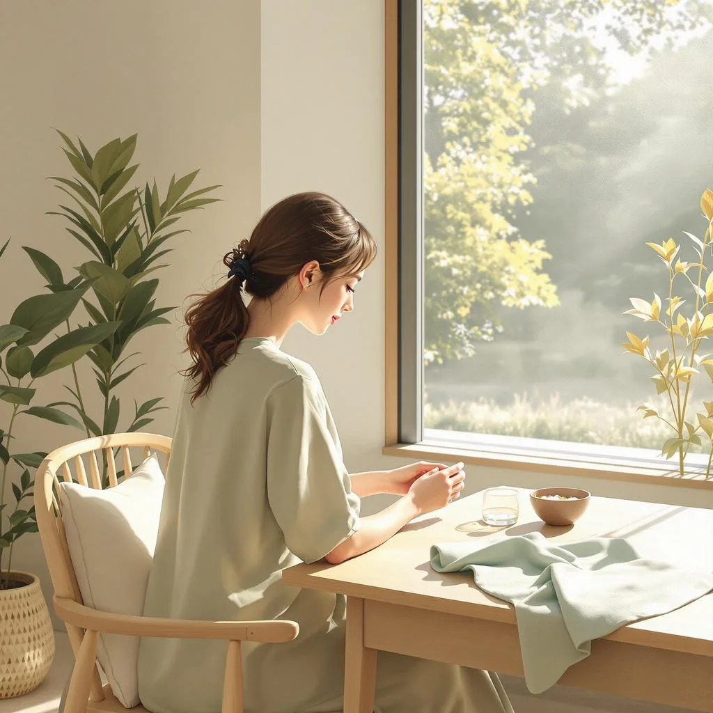 L'immagine mostra diverse mani femminili con unghie laccate di bianco latte, decorate con vari disegni creativi come fiori, linee geometriche e puntini. Sulla scrivania ci sono vari strumenti per la manicure e una guida illustrata con varie idee per decorazioni unghie.